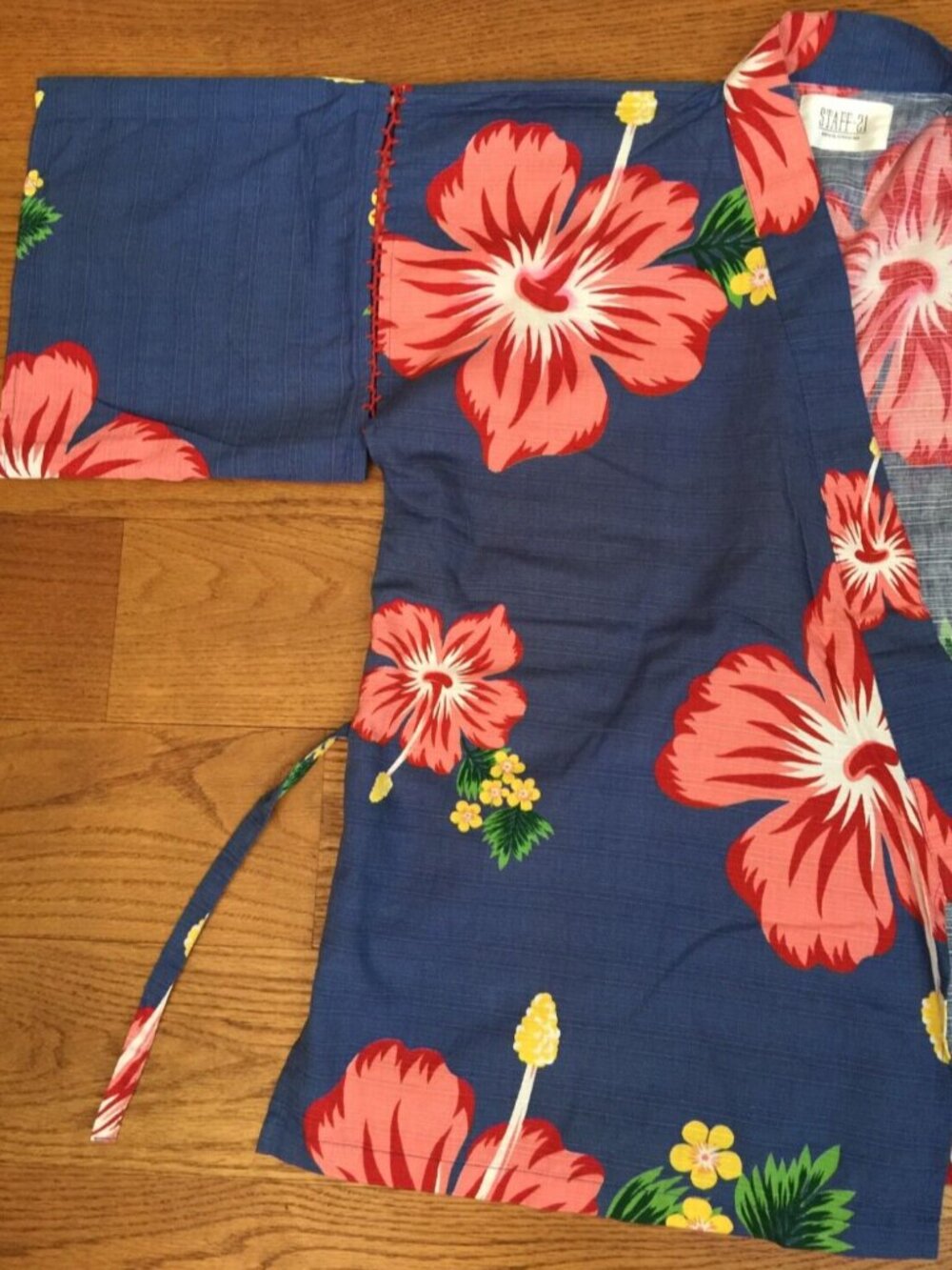 JAPANESE JINBEI KIMONO JACKET SHORTS WOMENS S M BLUE PINK FLORAL COTTON 2PC SET - Picture 8 of 16